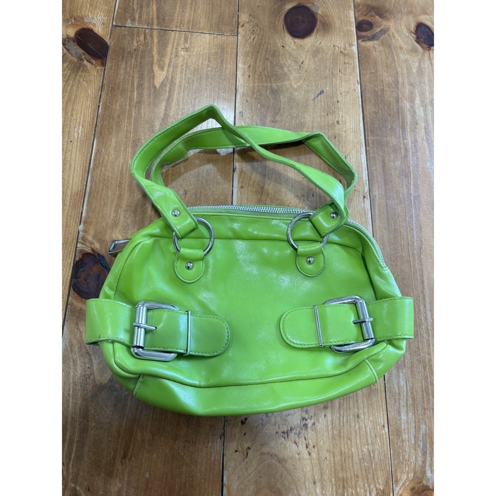 Vibrant Lime‎ Green Shoulder Handbag Purse with Silver Buckle Accents Y2K Style